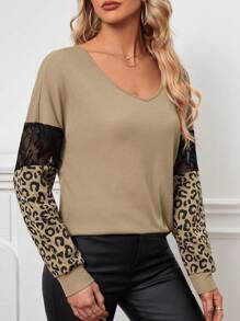 SHEIN LUNE 豹紋落肩T恤 - 駝色 - 查看 3