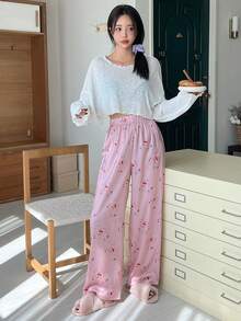 DAZY Loại bướm Và In Anh đào Quần ngủ - Hồng - Xem 5