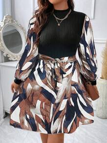 SHEIN Franclia Hơn In Đồ họa Cổ giả Váy có thắt lưng - Nhiều màu - Xem 5