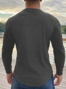 Nam Chất rắn Đồ đan Ribbed Áo thun - Xám - Xem 2