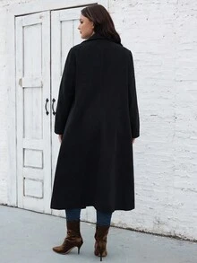 SHEIN LUNE Plus Shawl Collar Overcoat - Black - View 2