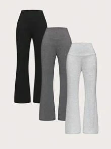 SHEIN Unity 3 piezas Pantalones de pierna campana con cintura ancha unicolor - Multicolor - Ver 1