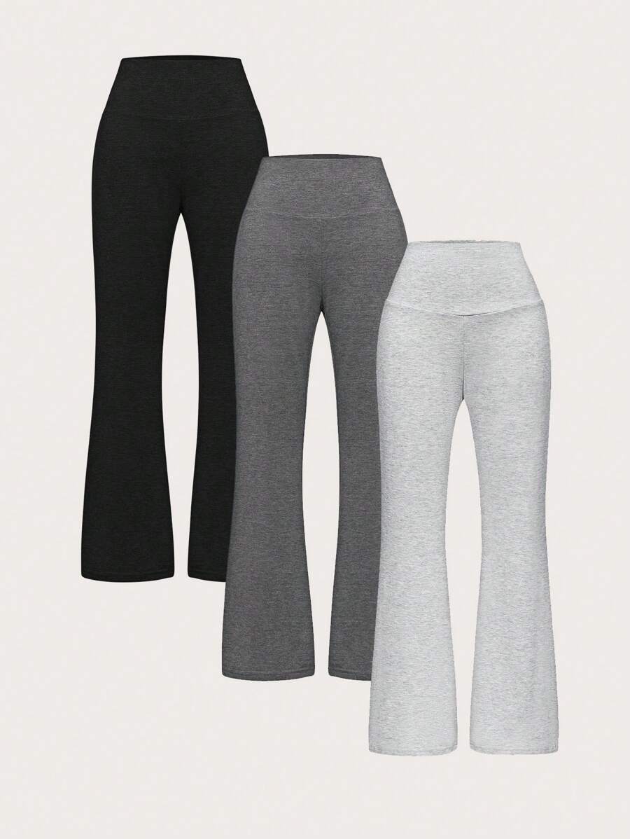 SHEIN Unity 3 piezas Pantalones de pierna campana con cintura ancha unicolor - Multicolor - Ver 1