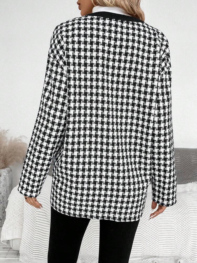 Houndstooth Print Button Front Drop Shoulder Coat