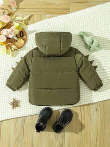 Infant Boys' Winter Fun & Cute Dinosaur Shaped Thick Padded Coat Jacket - Army Green - View 2