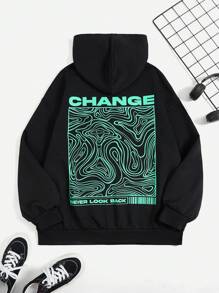 SHEIN EZwear 加大码字母图案落肩卫衣 - 黑色 - 查看 1