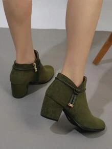 Knot Decor Zip Side Faux Suede Boots - Army Green - View 3