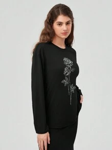 Forever 21 女款長袖玫瑰印花t恤