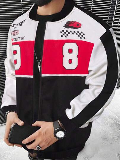 Manfinity LEGND Men Letter Graphic Colorblock Zip Up Bomber Jacket