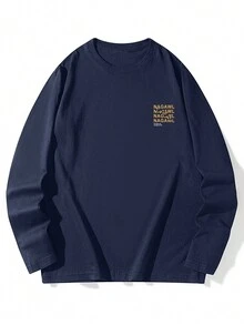 新款春夏休闲百搭简约时尚英文字母印花长袖T恤 - 藏蓝色 - 查看 3