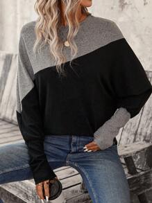 SHEIN LUNE Two Tone Batwing Sleeve Sweatshirt Graduation,Back To School Outfits,Graduation,Teacher Outfits For Women,Back To School In Fall/Winter