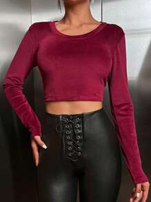 RueChic Tricou decupat cu mânecă lungă cu șnur din spate