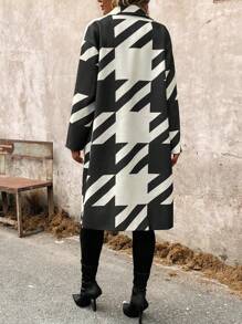 SHEIN LUNE 幾何印花西裝領翻蓋細節花呢外套 - 黑與白 - 查看 2