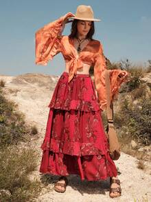 Bohemela 佩斯利印花荷葉邊半身裙 - 紅色 - 查看 7