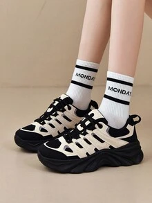 Của phụ nữ Đúng mốt Màu sắc Chặn Dày Đế Lace-up Không trượt Bền chặt Lưới Bên trong Thấm hút mồ hôi Ngoài trời Khỏe mạnh  chạy Giày thể thao - màu đen - Xem 4