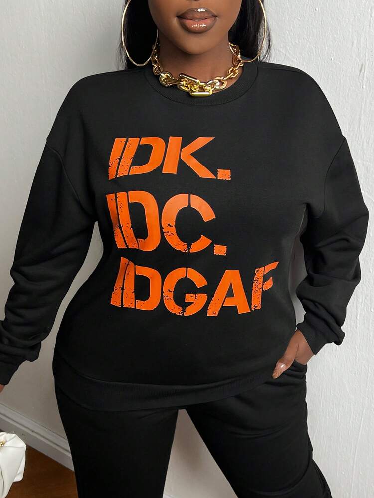 Slogan Graphic Drop Shoulder Sweatshirt & Sweatpants