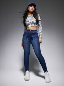 SHEIN EZwear High Waist Skinny Jeans - Blue - View 6