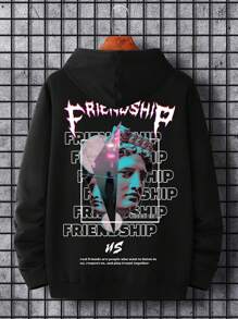 Manfinity EMRG Nam Hoodie Với Nhân vật Và In Khẩu hiệu Và Dây rút - màu đen - Xem 1