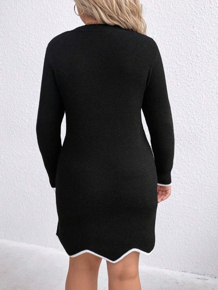 Plus Contrast Trim Sweater Dress Without Belt Fall Cloth For Women