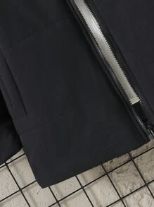 Tween Boy Letter Graphic Contrast Side Hooded Padded Coat Without Tee - Black - View 5