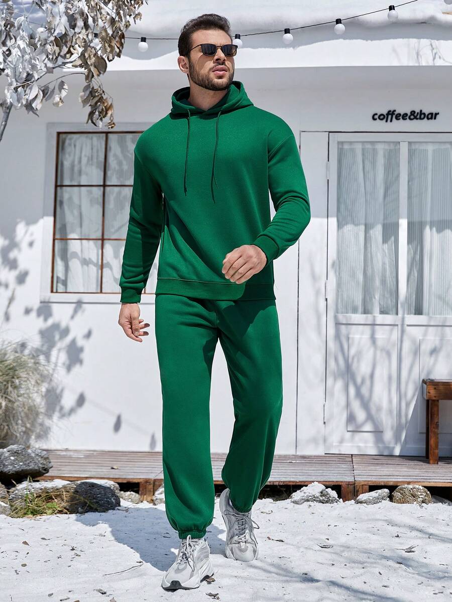 Manfinity Homme Nam Thả vai Dây rút Áo Hoodie & Quần thể thao - màu xanh lá - Xem 1