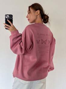 DAZY Slogan Graphic Drop Shoulder Sweatshirt,Fall Clothes - Watermelon Pink - View 2