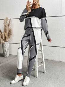 EMERY ROSE Khối màu Thả vai Áo nỉ & Eo dây rút Quần - Nhiều màu - Xem 4