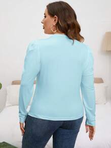 SHEIN Privé Plus Solid Gigot Sleeve Tee - Baby Blue - View 2