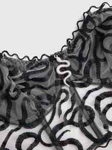 ROMWE Goth Snake Decor Mesh Bustier Tube Top