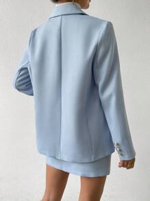 SHEIN Privé 西裝領西裝外套&開衩短裙 - 淺藍色 - 查看 2
