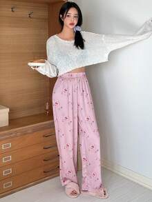 DAZY Loại bướm Và In Anh đào Quần ngủ - Hồng - Xem 6