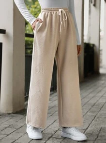 SHEIN LUNE Của phụ nữ Eo dây rút Quần ống rộng - Màu Khaki - Xem 1