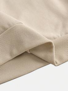 SHEIN EZwear Letter Graphic Drop Shoulder Sweatshirt - Khaki - View 3