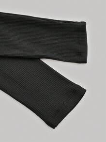 SHEIN MOD Nút phía trước Áo phông Crop - màu đen - Xem 4