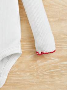 SHEIN Bebé niña Body ribete con fruncido unido en contraste - Blanco - Ver 3