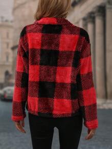 SHEIN LUNE In kẻ sọc Buffalo Thả vai Flannel Áo khoác - Đỏ - Xem 2