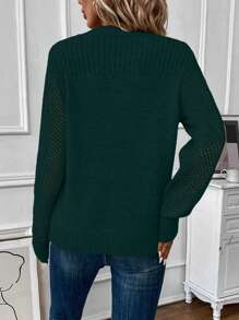 EMERY ROSE Solid Round Neck Sweater - Dark Green - View 2