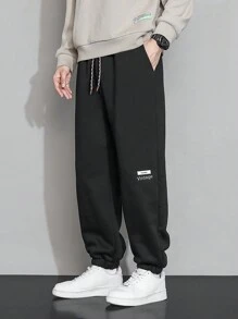 Men Letter Graphic Drawstring Waist Sweatpants - Black - View 1