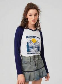 Forever 21 Women's Slogan Print Color Block Raglan Sleeve T-shirt - Blue and White - View 4
