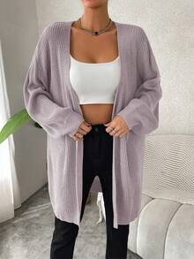 SHEIN Essnce 落肩休闲设计开衫 - 紫色 - 查看 4