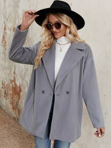 Chiquease Lapel Neck Double Button Drop Shoulder Blazer Fall Cloth For Women - Grey - View 5