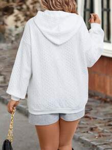 EMERY ROSE Plus Size Feather Pattern Printed Drop Shoulder Drawstring Sweatshirt Pullover Fall Sweatshirt - White - View 2