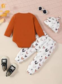 SHEIN 男嬰字母圖案連身背心&動物印花長褲&帽