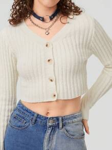 Forever 21 Solid Button Front Crop Cardigan
