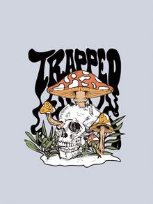 SHEIN EZwear Skull & Letter Graphic Zip Up Drawstring Thermal Lined Hoodie - Grey - View 4