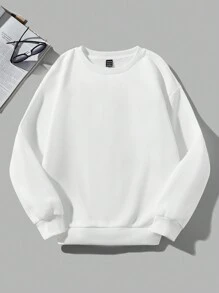 SHEIN EZwear 熊和標語圖案加絨內裏運動衫 - 白色 - 查看 4