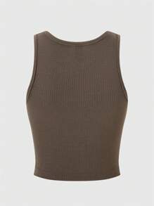 SHEIN Unity Letter Graphic Crop Tank Top - Coffee Brown - View 2