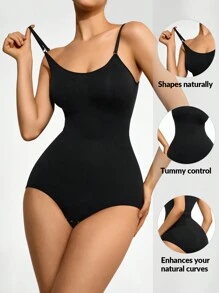 Shapelle Forme Women's Black Tummy Control Shapewear Bodysuit Slimming Backless Briefs