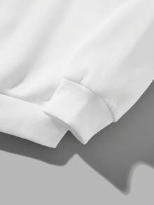 SHEIN EZwear 熊和標語圖案加絨內裏運動衫 - 白色 - 查看 5