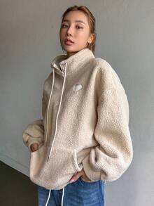 DAZY Áo nỉ nửa vạt có khóa kéo - Màu Khaki - Xem 6